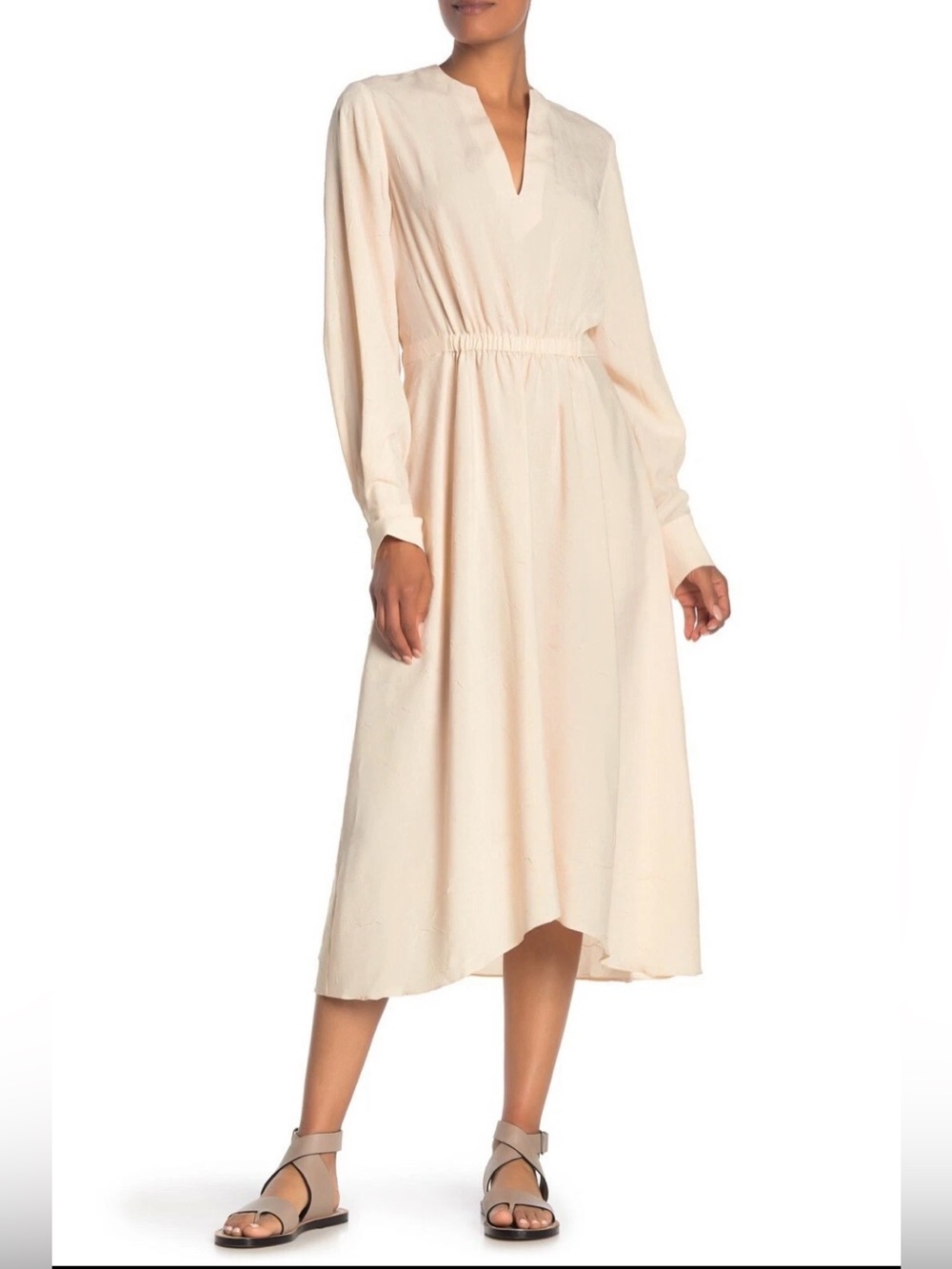 Vince Cream Midi V-Neck Long Sleeve Dress Size Large